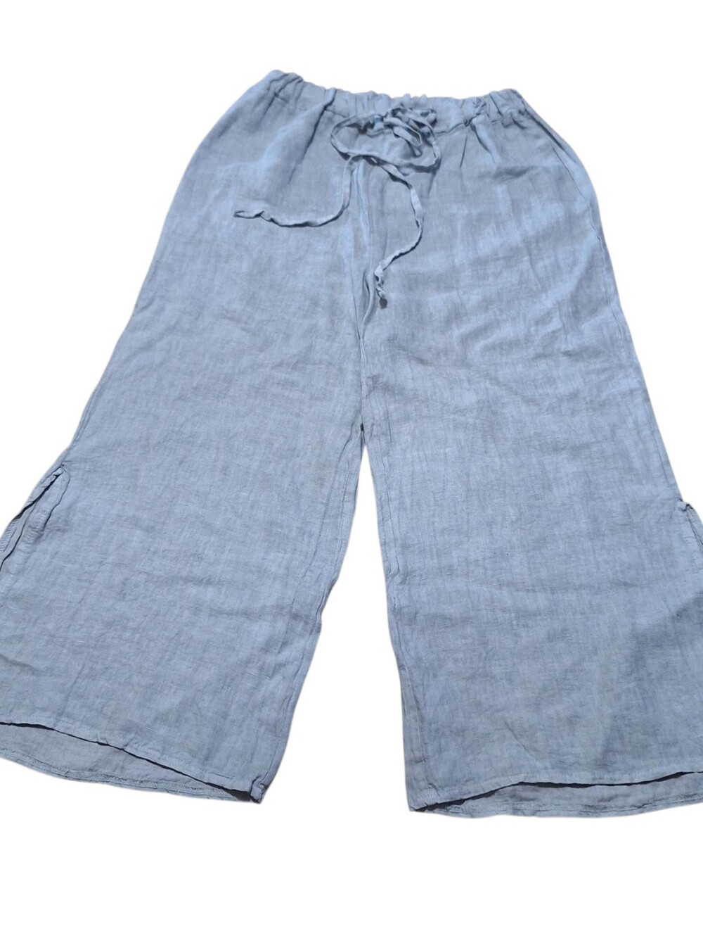 Gigi Moda Women S Wide Leg 100% Linen Pants Gray Made In Italy Crop Beach Resort